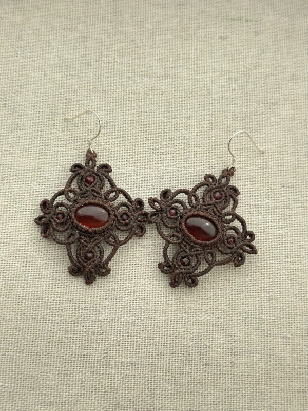 Garnet Macrame Earrings - Image 2