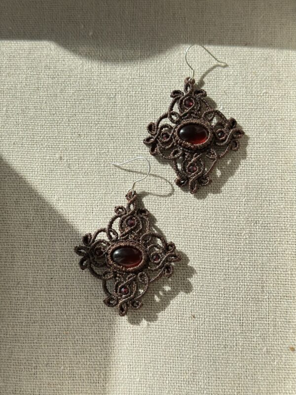 Garnet Macrame Earrings - Image 3