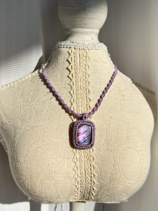 Purple Flash Labradorite Macrame Necklace - Image 3