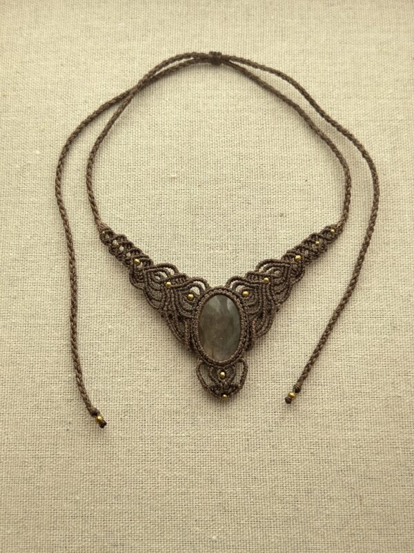 Brown Flash Labradorite Macrame Necklace - Image 4