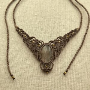 Brown Flash Labradorite Macrame Necklace