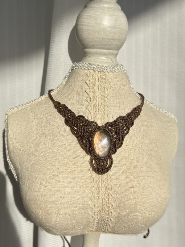 Brown Flash Labradorite Macrame Necklace - Image 3