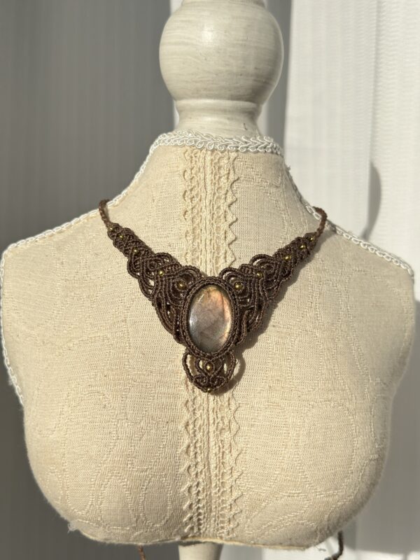 Brown Flash Labradorite Macrame Necklace - Image 2