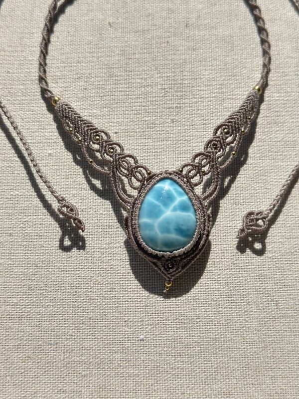 High-Grade Larimar Macrame Necklace - Image 3