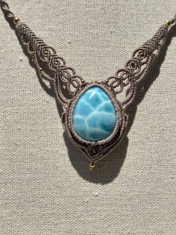 High-Grade Larimar Macrame Necklace - Image 6