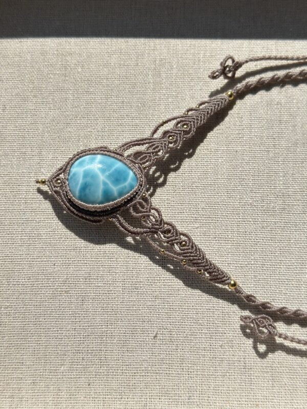 High-Grade Larimar Macrame Necklace - Image 4
