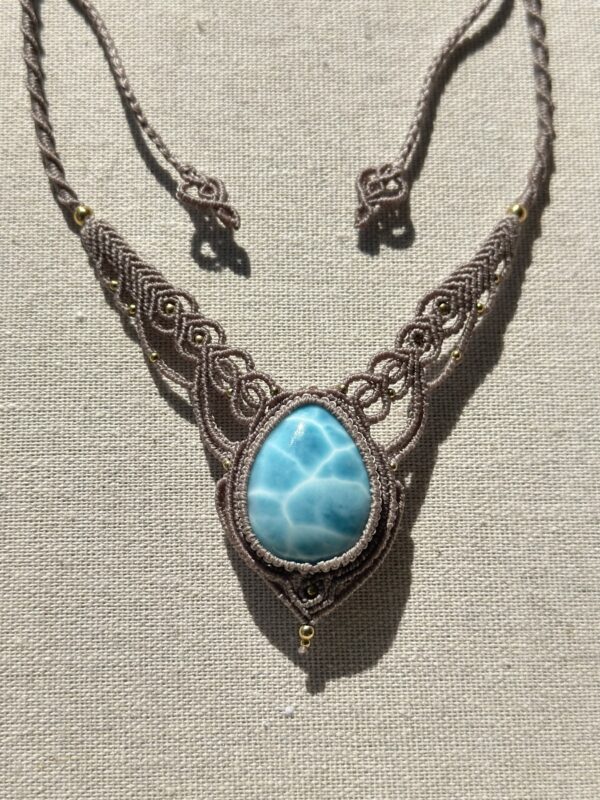 High-Grade Larimar Macrame Necklace - Image 2
