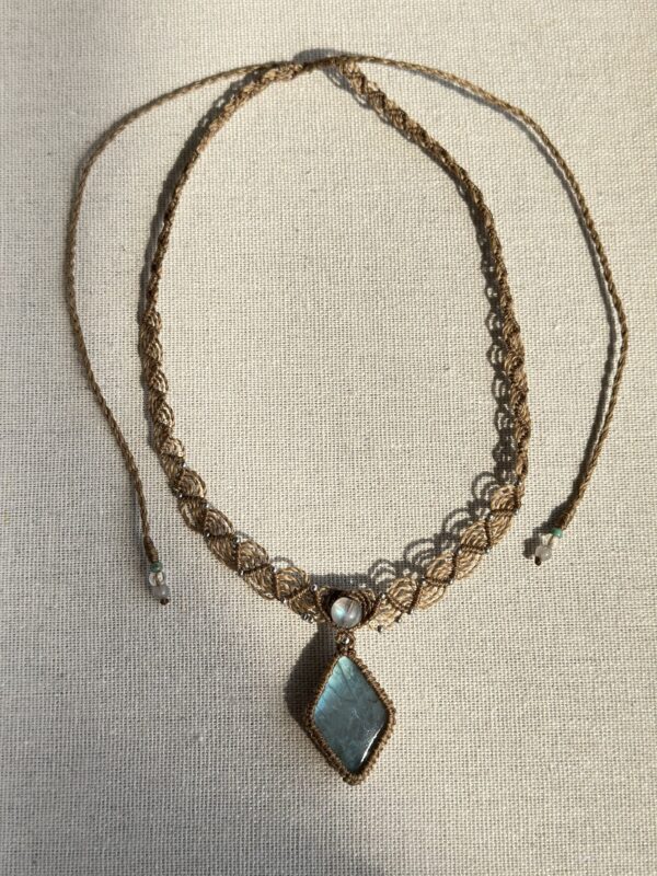 Diamond Cut Icy Blue-Green Flash Labradorite Pendant Necklace - Image 5