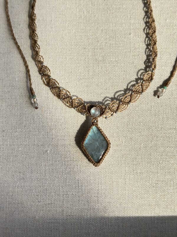 Diamond Cut Icy Blue-Green Flash Labradorite Pendant Necklace - Image 2