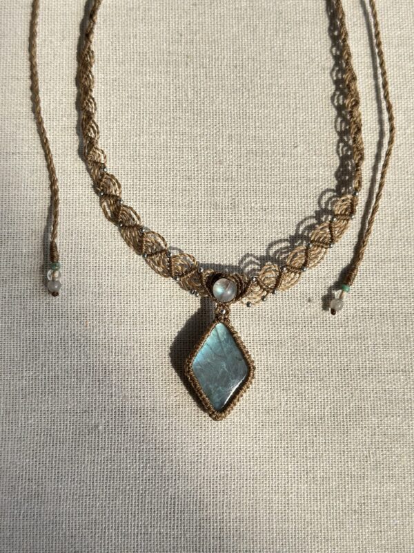 Diamond Cut Icy Blue-Green Flash Labradorite Pendant Necklace - Image 4