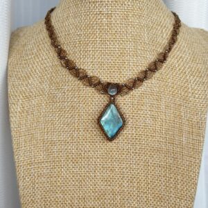 Diamond Cut Icy Blue-Green Flash Labradorite Pendant Necklace