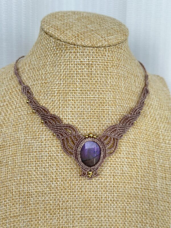 Mystic Purple-Pink flash (with warm golden undertones depending on light) Flash Labradorite Necklace - Image 7
