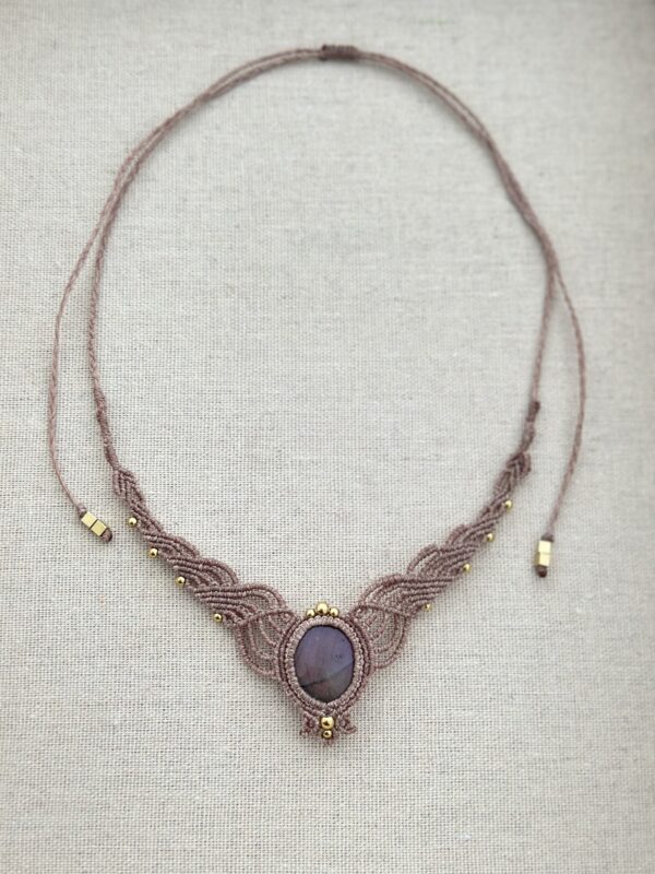 Mystic Purple-Pink flash (with warm golden undertones depending on light) Flash Labradorite Necklace - Image 6