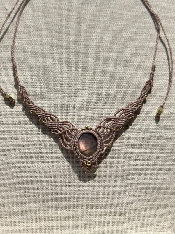 Mystic Purple-Pink flash (with warm golden undertones depending on light) Flash Labradorite Necklace - Image 4