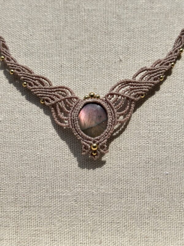 Mystic Purple-Pink flash (with warm golden undertones depending on light) Flash Labradorite Necklace - Image 3