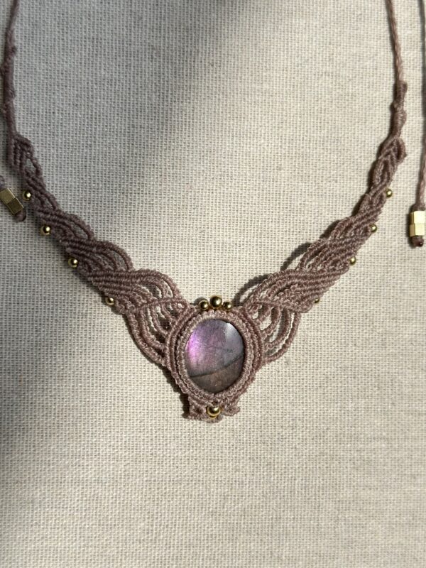 Mystic Purple-Pink flash (with warm golden undertones depending on light) Flash Labradorite Necklace - Image 2