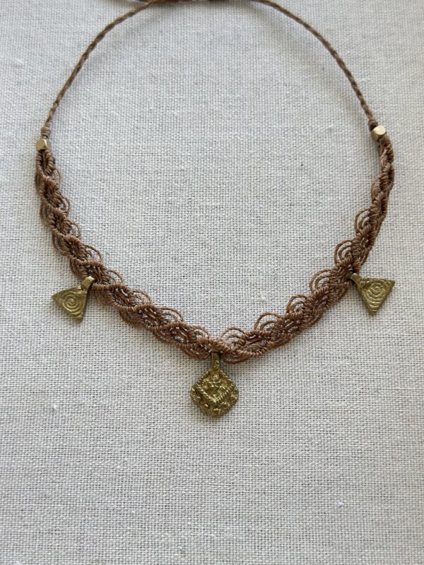 Boho Macrame Brass Charm Choker - Image 2