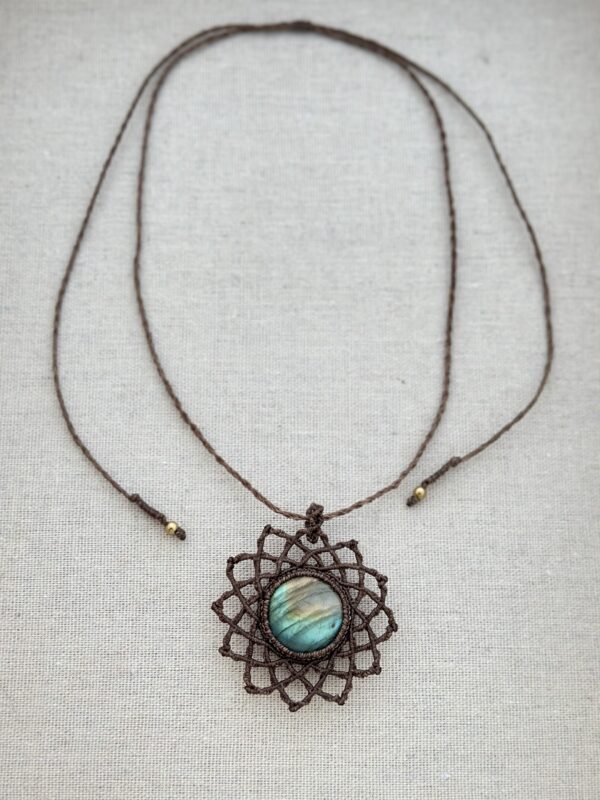 Mandala Green Gold Macrame Labradorite Necklace - Image 4