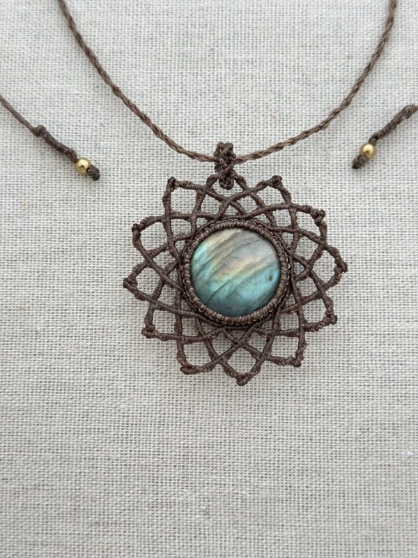 Mandala Green Gold Macrame Labradorite Necklace - Image 3
