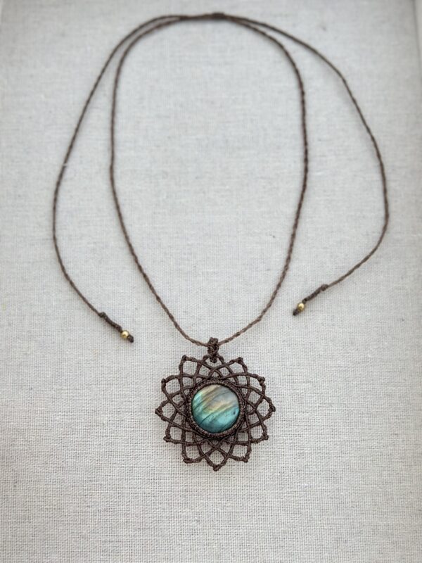 Mandala Green Gold Macrame Labradorite Necklace - Image 2