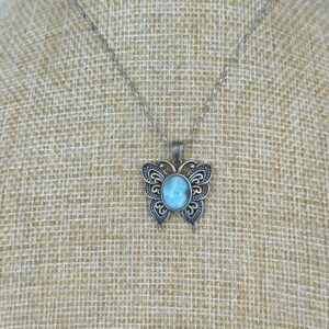 925 Sterling Silver Larimar Butterfly Necklace