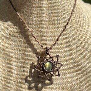 Golden-Green Flash Labradorite Mandala Necklace