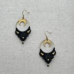 Moon Macramé Earring with Black Cord