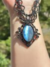 Blue Labradorite Necklace with Black Cord