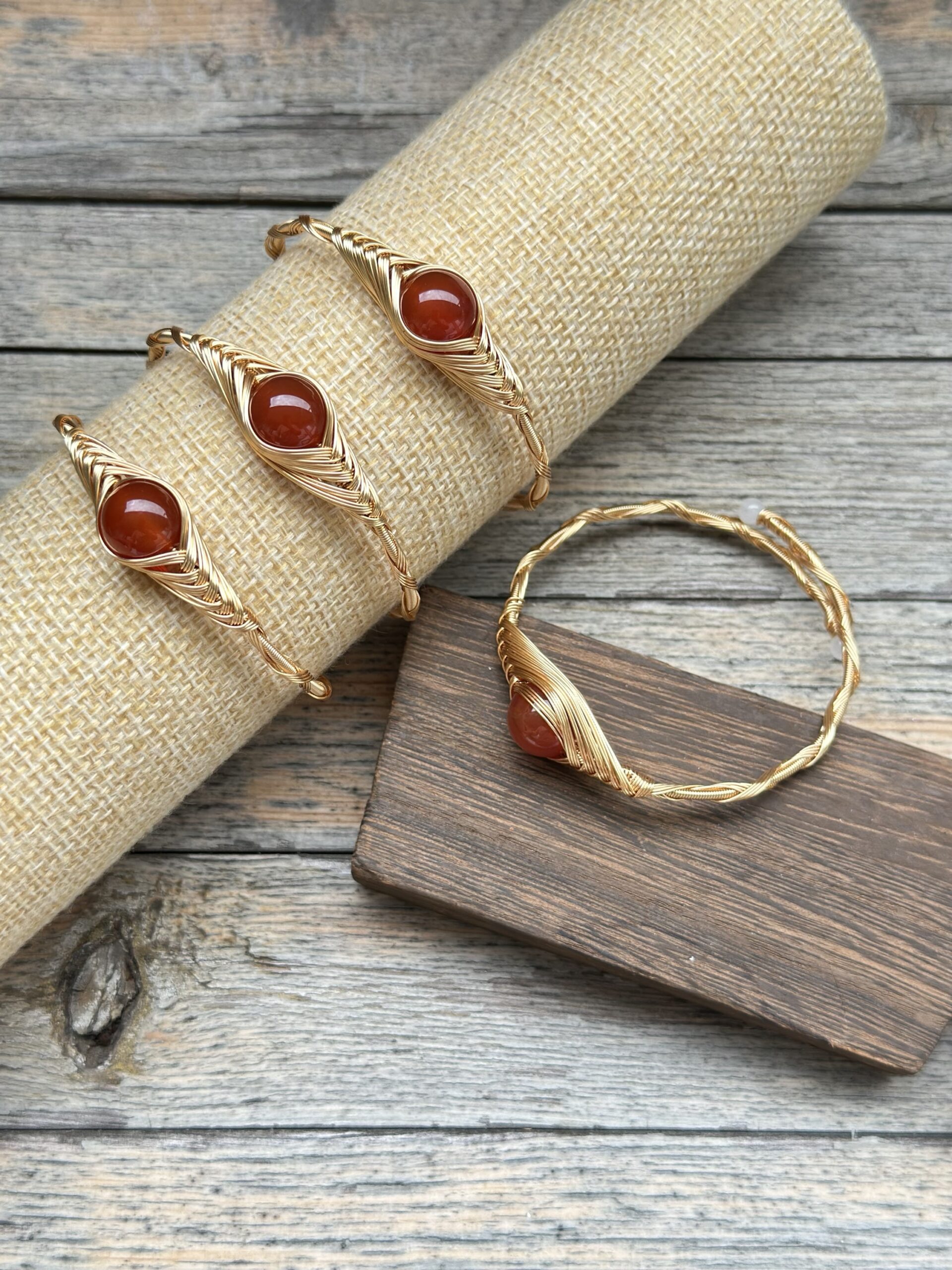 img_2924 Carnelian Eye-Shaped Wire-Wrapped Bracelet - Image 1