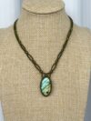 Green-Blue-Gold Flash Labradorite Necklace with Green Cord - Image 3