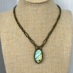 Green-Blue-Gold Flash Labradorite Necklace with Green Cord