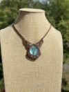 Green Labradorite Necklace with Brown Cord