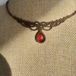 Garnet Choker Necklace with Brown Cord