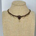 Garnet Choker Necklace with Brown Cord