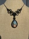 Rainbow Flash Labradorite Necklace with Black Cord - Image 2