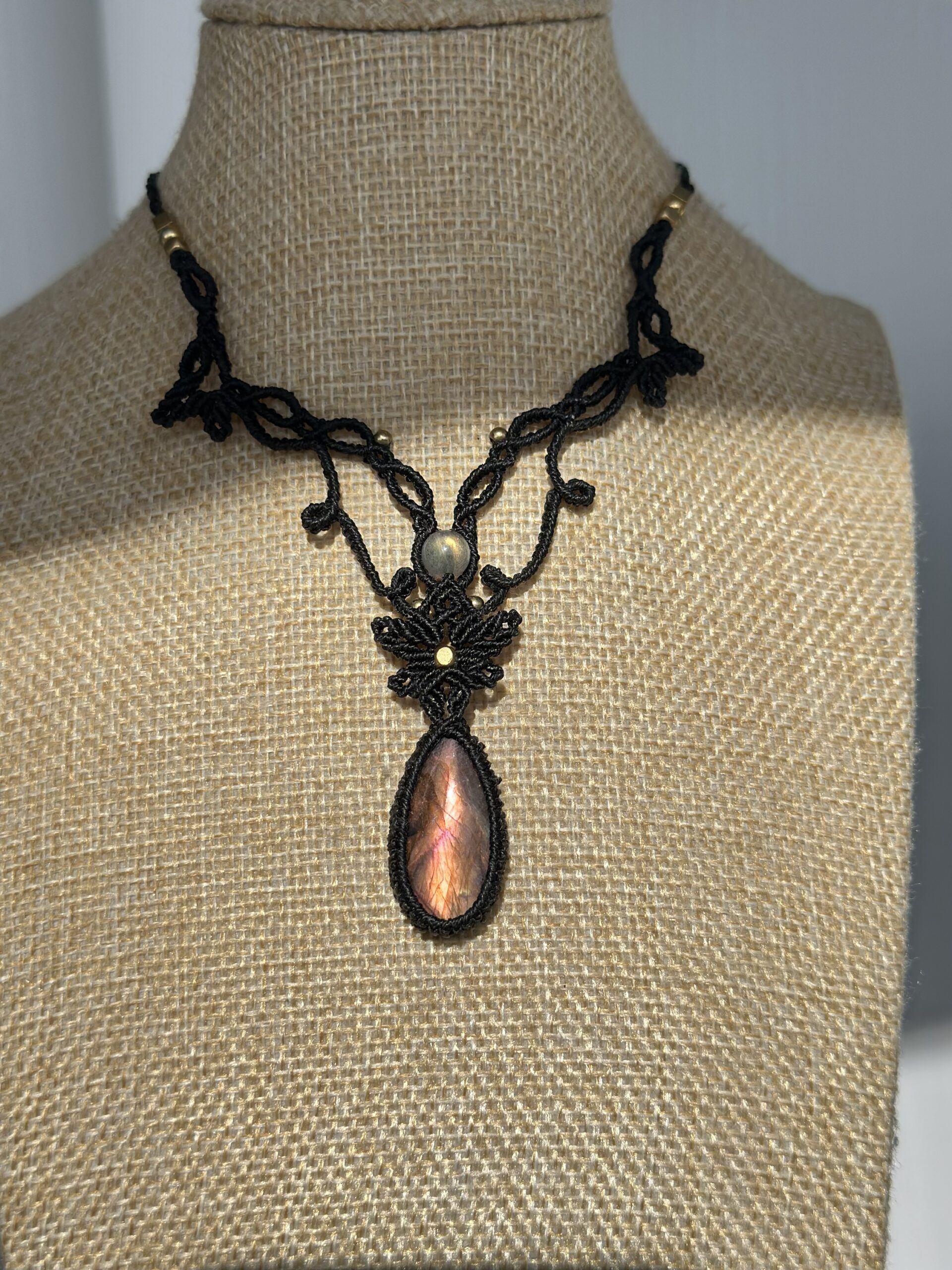 img_4386 Sunset Flash Labradorite Necklace with Black Cord - Image 1