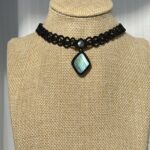 Light Blue Green Flash Labradorite Choker with Black Cord