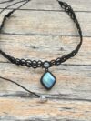 Light Blue Green Flash Labradorite Choker with Black Cord - Image 2