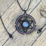 Star of David Moonstone with Black and Purple Cord