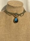 Deep Blue Flash Labradorite Necklace with Green Cord - Image 2