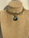 Deep Blue Flash Labradorite Necklace with Green Cord - Image 3