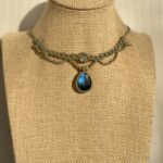 Deep Blue Flash Labradorite Necklace with Green Cord