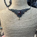 Garnet Choker Necklace with Black Cord