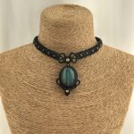 Green Labradorite Choker with Black Cord