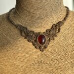 Garnet Choker with Brown Cord
