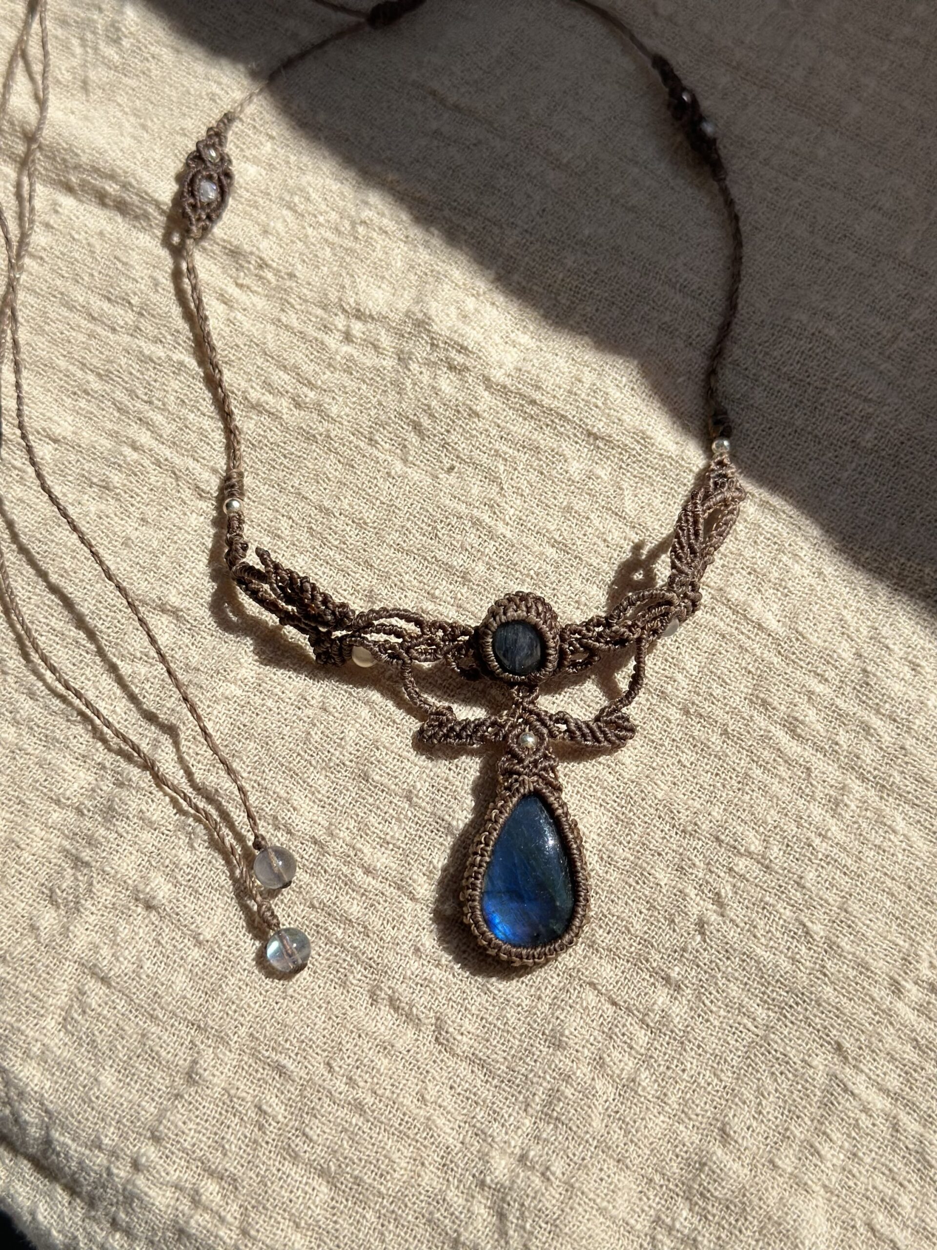 img_9496 Blue Labradorite Drop Macrame Choker Necklace - Image 1