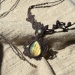 Golden Flash Labradorite Drop Macrame Choker Necklace