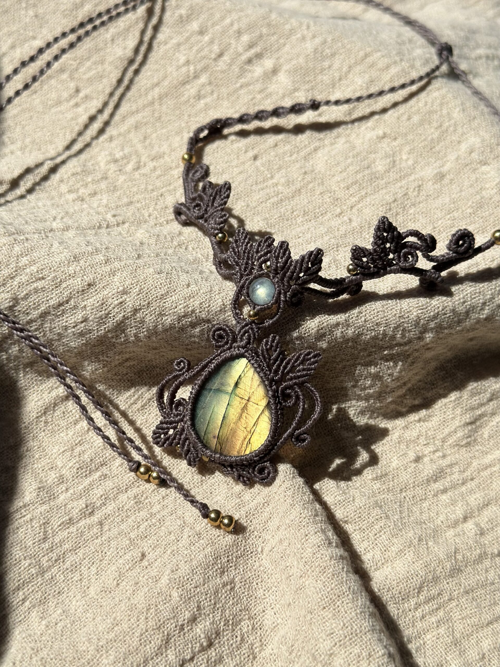 img_9711 Golden Flash Labradorite Drop Macrame Choker Necklace - Image 1
