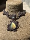 Golden Flash Labradorite Drop Macrame Choker Necklace - Image 4